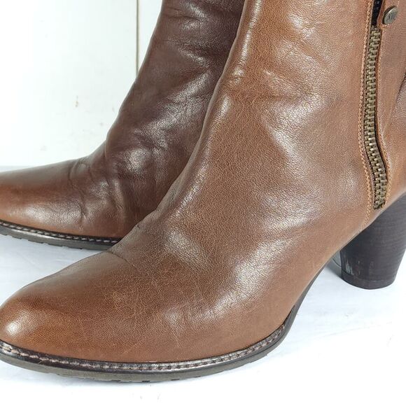 Stuart Weitzman Women's US 10M Brown Cognac Soft Leather Side Zip Ankle Boots - Picture 12 of 16